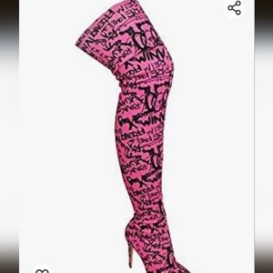 Thigh high print boots